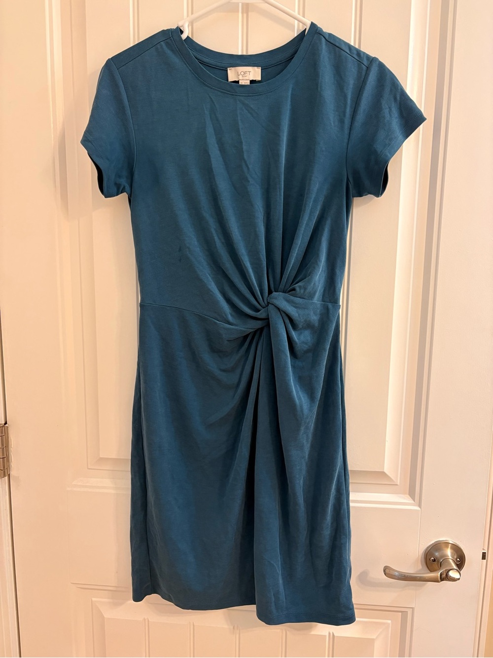 LOFT Teal Knot-Front Short Sleeve Dress
